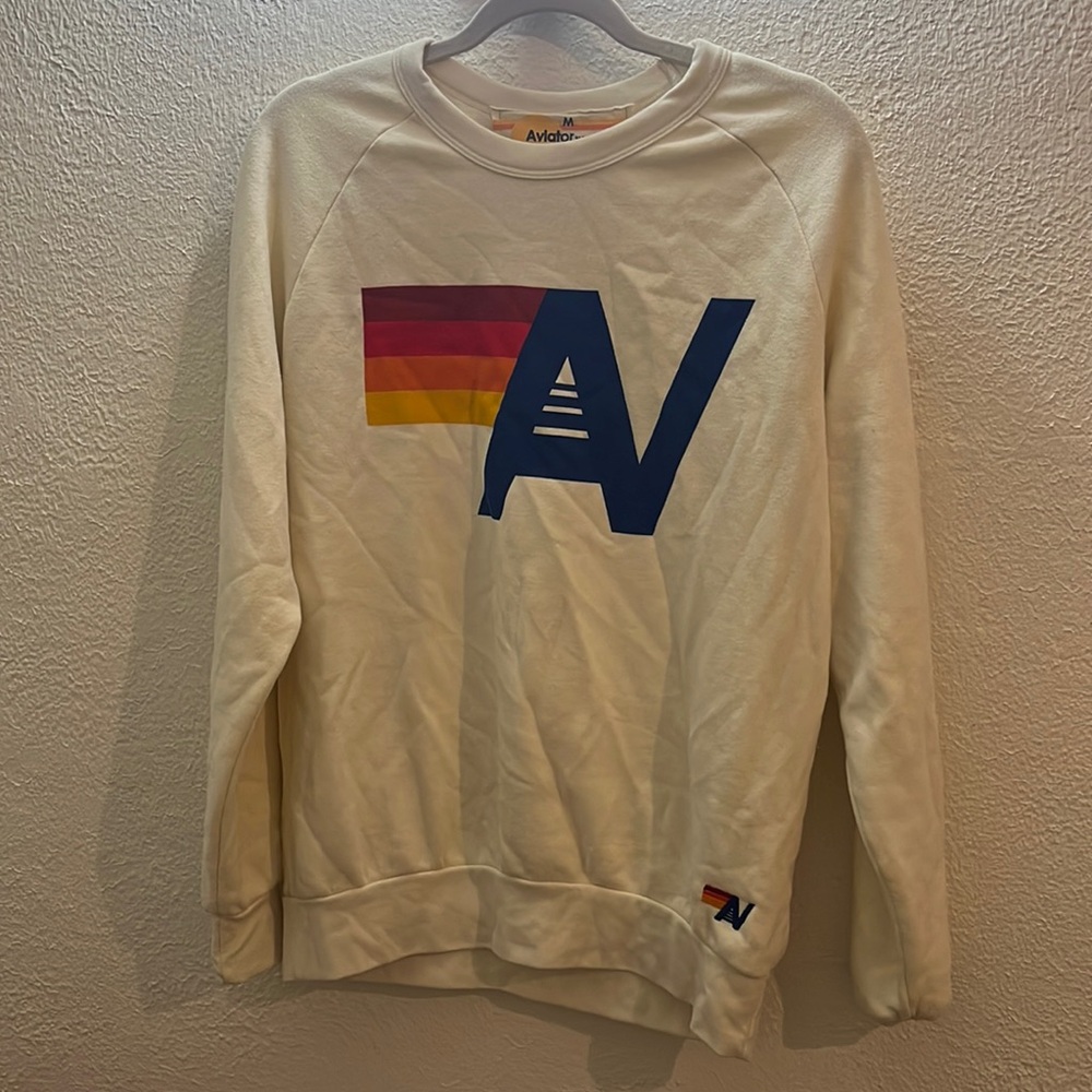 Aviator nation logo crew neck in vintage white size m